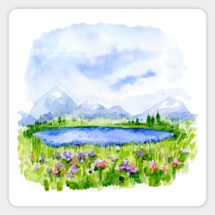 Watercolor Lake Landscape Magnet